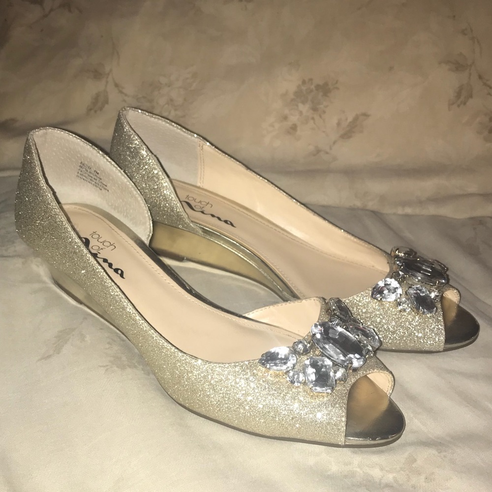 Glitter Jeweled Bridal Open-Toe Flats!